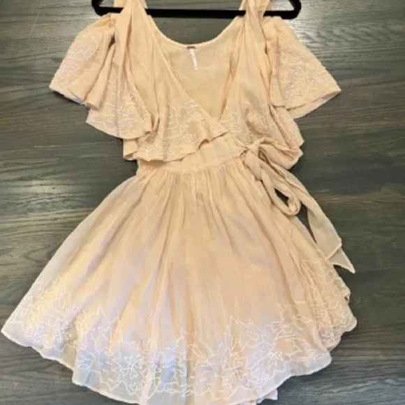 Free People | Dresses | Free People Light Pink Wrap Dress With Beading |  Poshmark